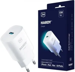 3mk sieťová nabíjačka - HARDY Charger 33W, GaN 1x USB-C (PD) pre Apple, biela