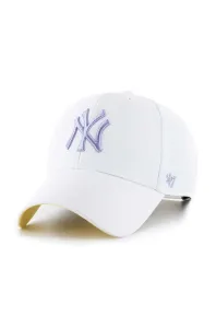 Čiapka s prímesou vlny 47brand MLB New York Yankees biela farba, s nášivkou