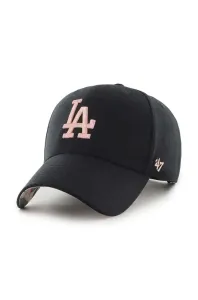 Bavlnená šiltovka 47brand MLB Los Angeles Dodgers čierna farba, s nášivkou
