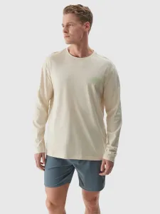 Pánske oversize tričko s dlhým rukávom a potlačou - béžové