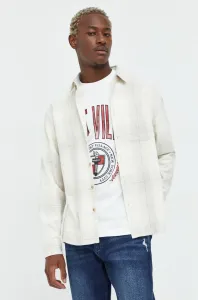 Bavlnená košeľa Abercrombie & Fitch pánska, béžová farba, voľný strih, s klasickým golierom #2566543