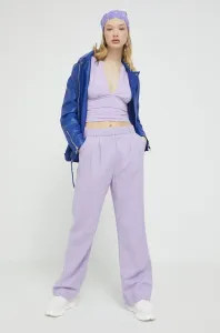 Ľanové nohavice Abercrombie & Fitch fialová farba, široké, vysoký pás