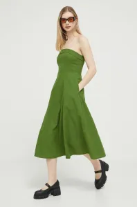Ľanové šaty Abercrombie & Fitch zelená farba, midi, áčkový strih