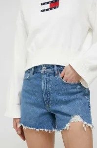 Rifľové krátke nohavice Abercrombie & Fitch dámske, jednofarebné, vysoký pás