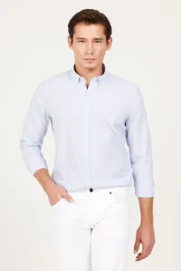 AC&Co / Altınyıldız Classics Men's A.Blue-White Slim Fit Slim Fit Buttoned Collar Cotton Striped Shirt