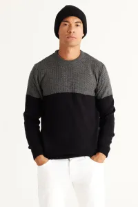 AC&Co / Altınyıldız Classics Men's Anthracite-black Standard Fit Normal Cut Crew Neck Colorblok Patterned Knitwear Sweater