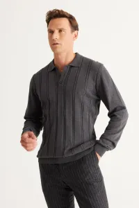 AC&Co / Altınyıldız Classics Men's Anthracite Melange Recycle Slim Fit Slim Fit Polo Neck Cotton Patterned Knitwear Sweater