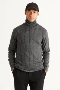 AC&Co / Altınyıldız Classics Men's Anthracite-melange Standard Fit Normal Cut Full Turtleneck Jacquard Knitwear Sweater