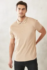 AC&Co / Altınyıldız Classics Pánska bavlnená tkanina proti zmršťovaniu Slim Fit Slim Fit ľahké béžovo-biele tričko s polo výstrihom #8506790