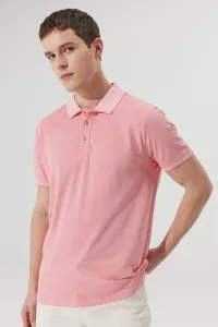AC&Co / Altınyıldız Classics Pánske tričko s nezmršťovacou bavlnenou tkaninou Slim Fit Slim Fit ružovo-biele polotričko s polo výstrihom