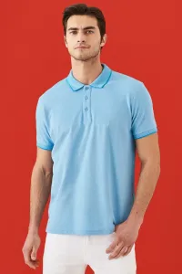 AC&Co / Altınyıldız Classics Men's Anti-shrink Cotton Fabric Slim Fit Slim Fit Slim Fit Blue Roll-Up Polo Neck T-Shirt