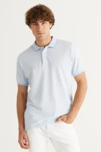 AC&Co / Altınyıldız Classics Pánske zmršťovacie bavlnené tričko Slim Fit Slim Fit svetlomodré polo tričko s výstrihom