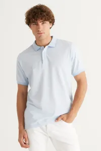 AC&Co / Altınyıldız Classics Pánske zmršťovacie bavlnené tričko Slim Fit Slim Fit svetlomodré polo tričko s výstrihom