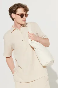 AC&Co / Altınyıldız Classics Men's Beige Comfort Fit Classic Collar 100% Cotton Muslin Patterned Short Sleeve Shirt with Pocket