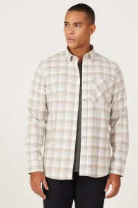AC&Co / Altınyıldız Classics Men's Beige-gray Slim Fit Slim Fit Button Collar Warm Checked Winter Flannel Lumberjack Shirt