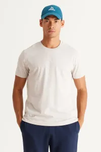 AC&Co / Altınyıldız Classics pánske béžové melanžové bavlnené tričko slim fit slim fit crewneck s krátkym rukávom