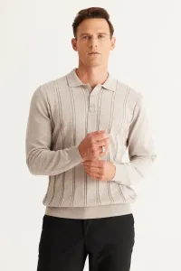 AC&Co / Altınyıldız Classics Men's Beige Melange Recycle Slim Fit Slim Fit Polo Neck Cotton Patterned Knitwear Sweater