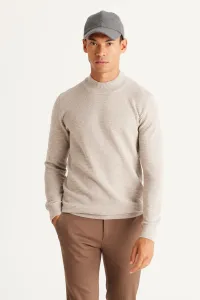 AC&Co / Altınyıldız Classics Men's Beige Melange Standard Fit Half Turtleneck Cotton Patterned Knitwear Sweater
