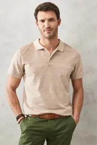 AC&Co / Altınyıldız Classics Men's Beige Slim Fit Narrow Cut Polo Neck Short Sleeve T-Shirt