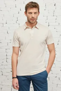 AC&Co / Altınyıldız Classics Men's Beige-white Easily Ironable Slim Fit Slim Fit Polo Neck Short Sleeved Jacquard T-Shirt