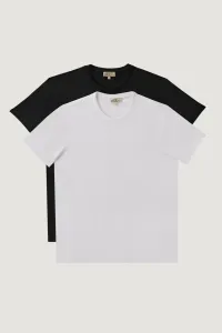 AC&Co / Altınyıldız Classics Pánske čierno-biele slim fit úzky strih Crew Neck 100% bavlnené balenie 2 tričiek