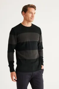 AC&Co / Altınyıldız Classics Men's Black-Anthracite Standard Fit Normal Cut Crew Neck Knitwear Sweater