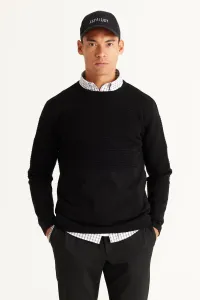 AC&Co / Altınyıldız Classics Men's Black Anti-pilling and Anti-Pilling Standard Fit Crew Neck Textured Knitwear Sweater
