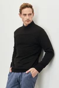 AC&Co / Altınyıldız Classics Men's Black Anti-Pilling Standard Fit Normal Cut Half Turtleneck Stripe Textured Knitwear Sweater