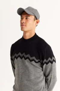 AC&Co / Altınyıldız Classics Men's Black-gray Melange Standard Fit Regular Cut Half Turtleneck Zigzag Patterned Knitwear Sweater