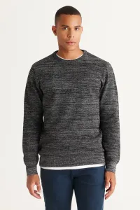 AC&Co / Altınyıldız Classics Men's Black-gray Standard Fit Regular Cut Crew Neck Patterned Knitwear Sweater