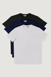 AC&Co / Altınyıldız Classics Men's Black-navy blue-white Slim Fit Narrow Cut Crew Neck Pack of 3 100% Cotton T-Shirts