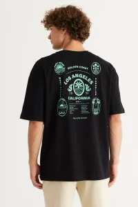 AC&Co / Altınyıldız Classics Men's Black Oversized Loose Fit, Crew Neck 100% Cotton Printed T-Shirt