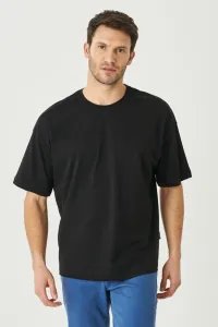 AC&Co / Altınyıldız Classics pánske čierne oversized voľné tričko, crew neck tričko zo 100% bavlny