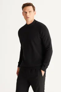 AC&Co / Altınyıldız Classics Men's Black Standard Fit Half Turtleneck Cotton Patterned Knitwear Sweater