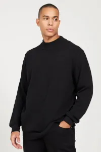 AC&Co / Altınyıldız Classics Men's Black Standard Fit Regular Cut Half Turtleneck Cotton Jacquard Knitwear Sweater