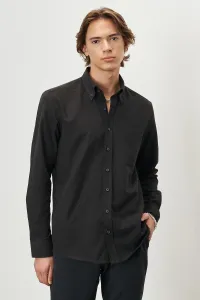 AC&Co / Altınyıldız Classics Men's Black Slim Fit Slim Fit Buttoned Collar Cotton Oxford Shirt