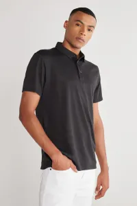 AC&Co / Altınyıldız Classics pánske čierne tričko slim fit slim fit polo výstrih s krátkym rukávom