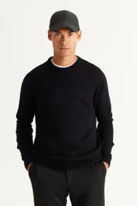 AC&Co / Altınyıldız Classics Men's Black Standard Fit Normal Cut Crew Neck Jacquard Knitwear Sweater