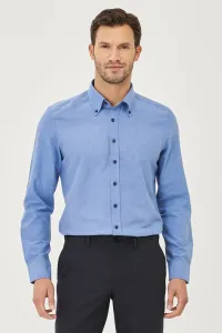AC&Co / Altınyıldız Classics Men's BLUE Button-down Collar Tailored Slim Fit Oxford Shirt
