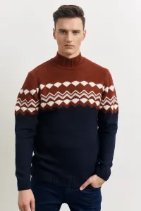 AC&Co / Altınyıldız Classics Men's Brick-coloured Standard Fit Regular Cut Half Turtleneck Collared Soft Textured Knitwear Sweater