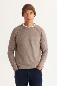 AC&Co / Altınyıldız Classics Men's Brown-ecru Standard Fit Regular Cut Crew Neck Cotton Muline Patterned Knitwear Sweater