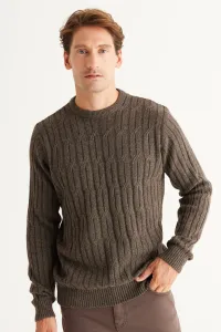 AC&Co / Altınyıldız Classics Men's Brown Standard Fit Regular Cut Crew Neck Jacquard Wool Knitwear Sweater