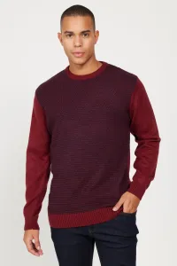 AC&Co / Altınyıldız Classics Men's Claret Red-Navy Blue Standard Fit Normal Cut Crew Neck Honeycomb Pattern Knitwear Sweater