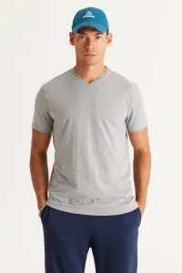 AC&Co / Altınyıldız Classics Men's Dark Gray Melange Cotton Slim Fit Narrow Cut V-Neck Short Sleeve T-Shirt