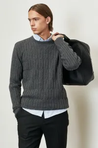 AC&Co / Altınyıldız Classics Men's Dark Gray Standard Fit Regular Cut Crew Neck Jacquard Wool Knitwear Sweater