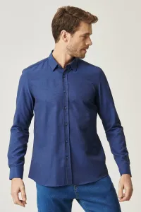 AC&Co / Altınyıldız Classics Men's Dark Navy Blue Slim Fit Slim Fit Buttoned Collar Long Sleeved Oxford Shirt
