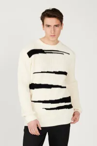 AC&Co / Altınyıldız Classics Men's Ecru-Black Oversize Wide Cut Crew Neck Patterned Knitwear Sweater #9159420