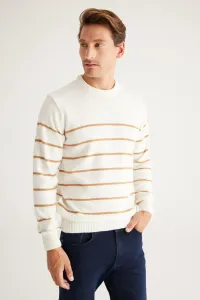 AC&Co / Altınyıldız Classics Men's Ecru-caramel Standard Fit Regular Fit Crew Neck Striped Knitwear Sweater
