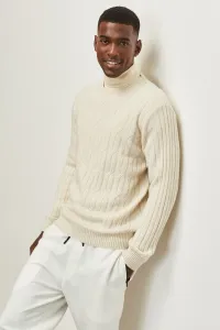 AC&Co / Altınyıldız Classics Men's Ecru Standard Fit Regular Fit Crew Neck Jacquard Wool Knitwear Sweater