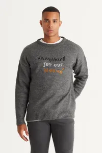 AC&Co / Altınyıldız Classics Men's Gray Melange Oversize Wide Cut Crew Neck Patterned Soft Textured Knitwear Sweater #8534554